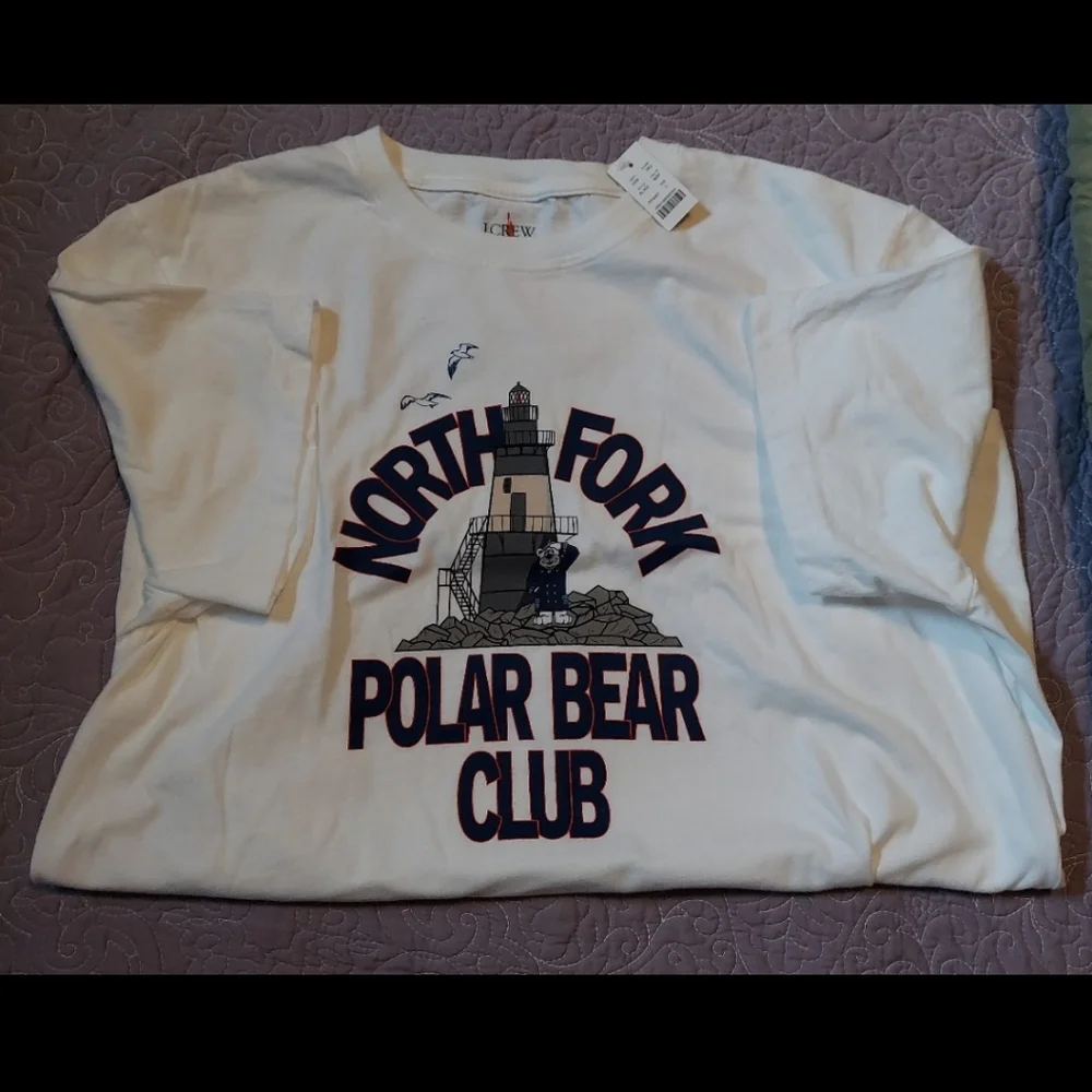 J.Crew North Fork Polar Bear Club graphic T-shirt White/Navy LG BNWT RETIRED $70